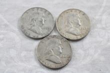 3 Franklin Half Dollars 1962D, 1963D & 1961