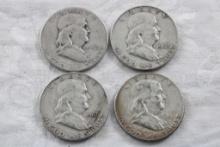 4 Franklin Half Dollars 1952, 1961D,1962D,1963D