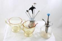 Hat Pins, Atomizer, Depression Glass Cream & Sugar