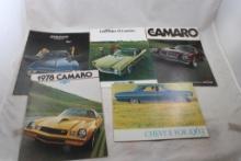 5 1960's 70's Chevy Camaro Auto Sales Brochures