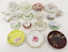 Antique demitasse cups, tea cups and saucers