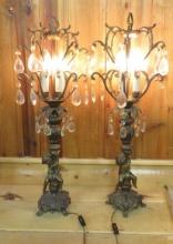 Pair of Brass Cherubian Chandelier Lamps