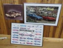 3 Framed Vintage Corvette Posters
