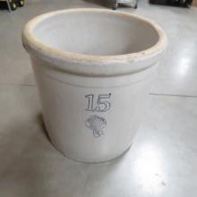 15 Gallon Buckeye Pottery Blue Ribbon Brand Crock