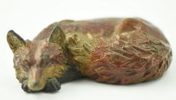 Lot #358 - Bronze Red Fox sculpture in sleeping pose signed D.H Turner 4” long