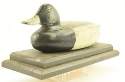 Lot #319 - Factory Bluebill Drake decoy on wooden stand Saybrooke, CT with gunning wear A51.108