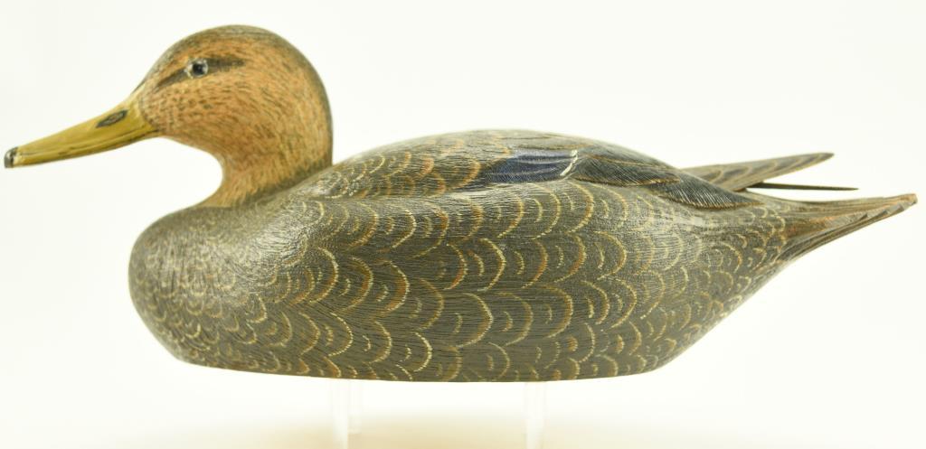 Lot #337 - Lewis Shelton 1981 Black Duck Decoy with raised wing feathers original paint signed