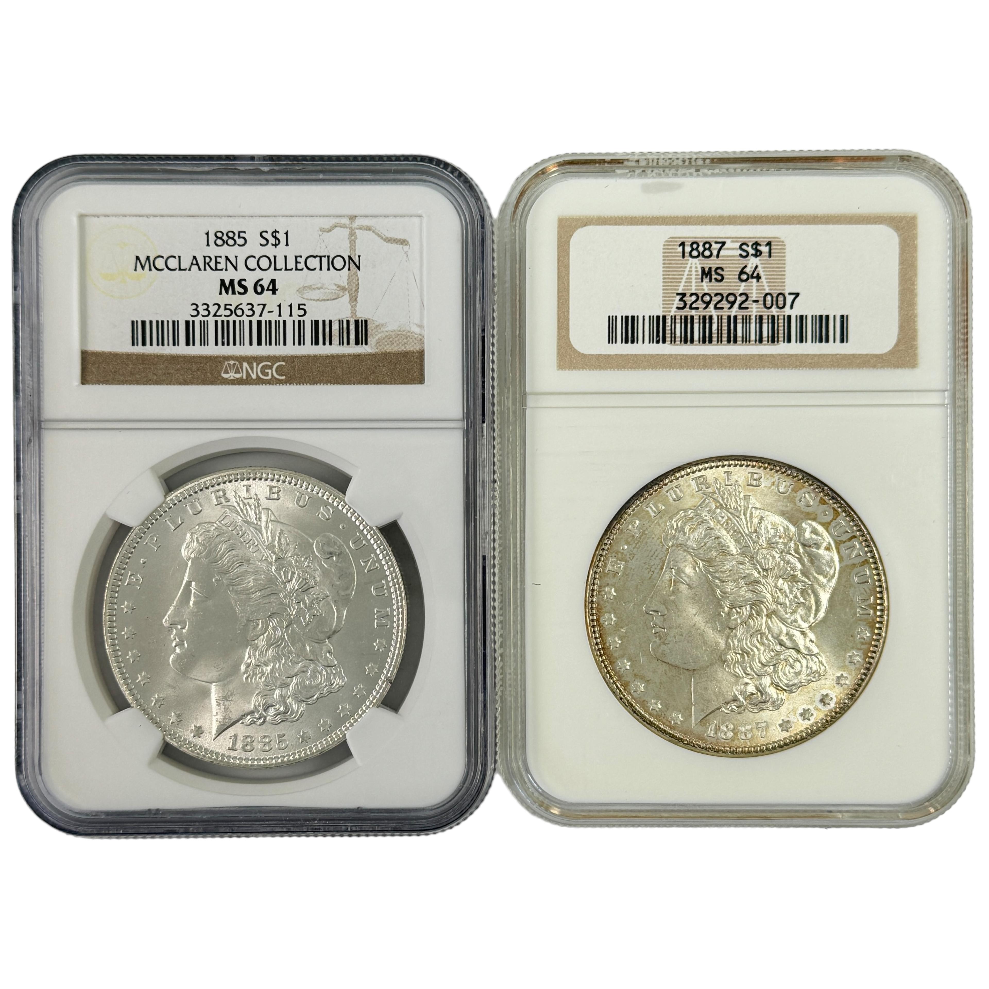 Pair of certified U.S. Morgan silver dollars