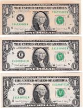 Lot of 3 error 1988A green seal Federal Reserve banknotes