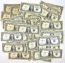 Lot of 60 average circulated 1957 U.S. blue seal silver certificate banknotes