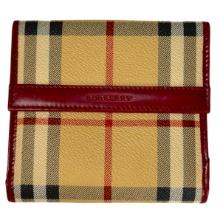 Authentic estate Burberry Nova Check Canvas Burgundy leather trifold wallet