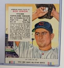 1954 RED MAN TOBACCO CARD OF HALL OF FAMER BOB LEMON W/ TAB