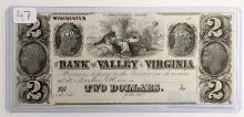 RARE 1840's $2.00 CANAL BANK UNUSED NOTE