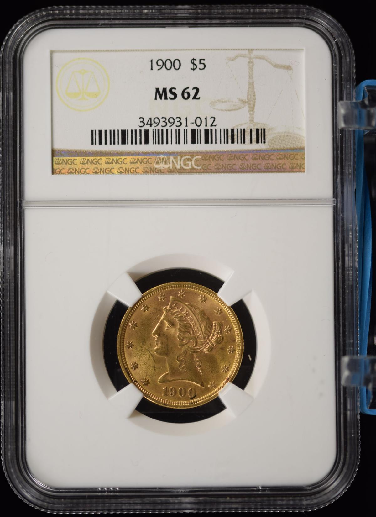 1900 $5 Gold Liberty NGC MS-62