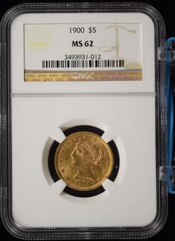 1900 $5 Gold Liberty NGC MS-62