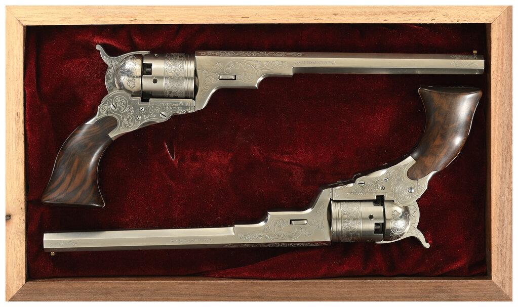 Cased Pair of Engraved F.LLI Pietta Texas Paterson Revolvers