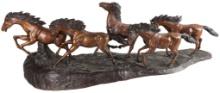 C. M. Russell Signed Bronze Sculpture of Five Galloping Mustangs