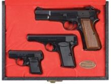 Cased Set of Three Belgian Browning Semi-Automatic Pistols