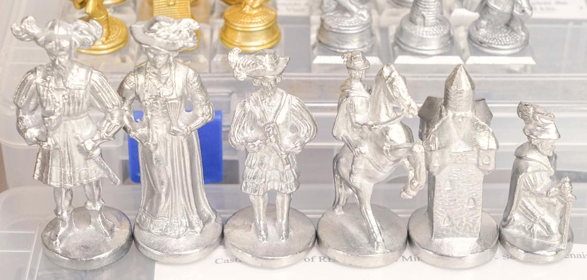 4 Sets of Hand Cast Chessmen; Football (Blue Shirt), Medieval & More