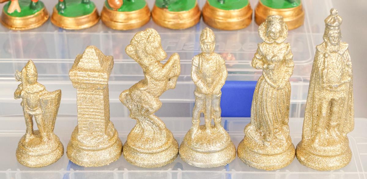 4 Sets of Hand Cast Chessmen;  Football (Green Shirt), Neapolitan & More