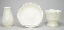 Belleek Pedestal Bowl No. 2067, Dish No. 2212 & Thistle Vase Signed