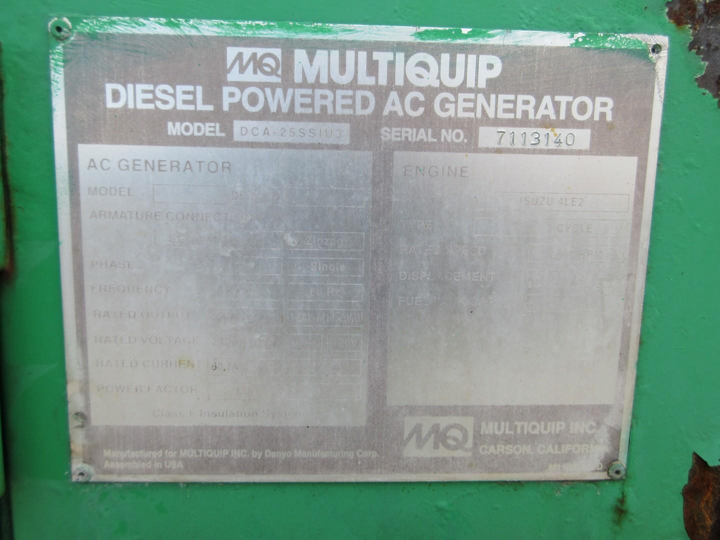 2013 Multiquip DCA25SS1U3 Tow Behind Generator