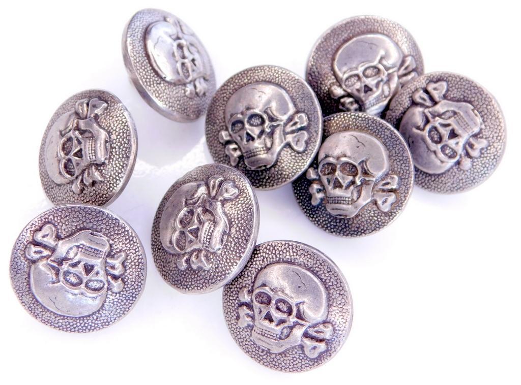 German WWII Waffe SS Totenkopf Tunic Skull Buttons, Nine (9)