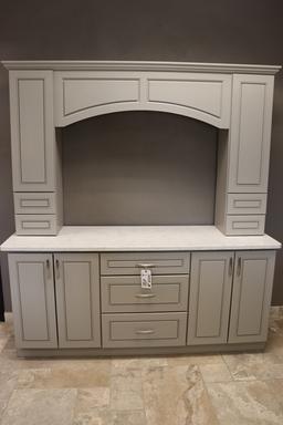 22.5" x 74" x 84" tall wall decorative cabinet with upper cabinet & white g