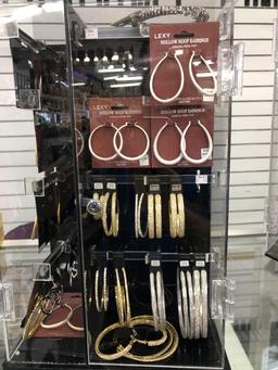 LOT CONSISTING OF COUNTER TOP JEWELRY DISPLAY WITH FASHION HOOP EARRINGS (APPROX. 40+/- PCS.)
