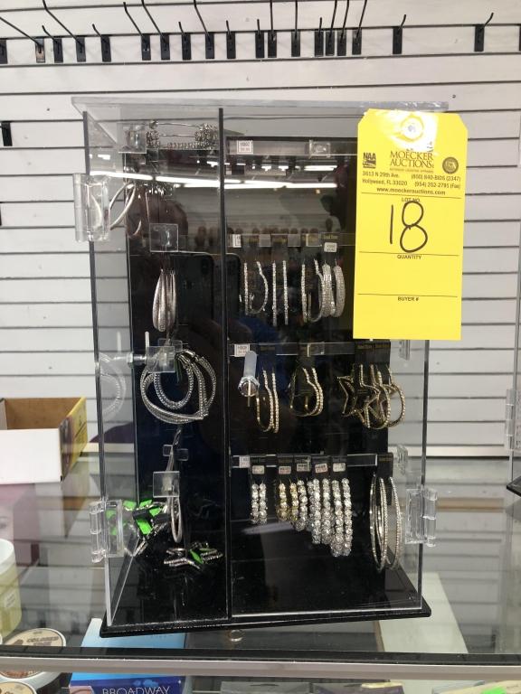 LOT CONSISTING OF COUNTER TOP JEWELRY DISPLAY WITH FASHION HOOP EARRINGS (APPROX. 40+/- PCS.)