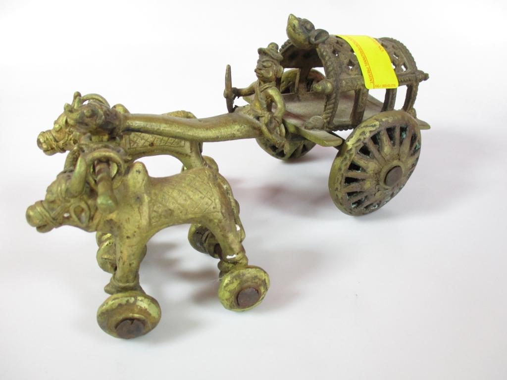 BRASS BULL DRAWN WAGON