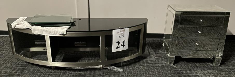 MIRRORED NIGHT STAND AND GLASS TOP TV STAND