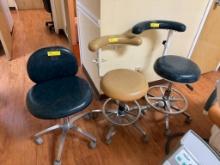 (2) DENTIST STOOLS AND (1) DENTAL ASSISTANT STOOL