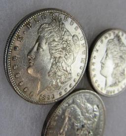 1890 (1) and 1890-S (2) Morgan Silver Dollars Group of (3)