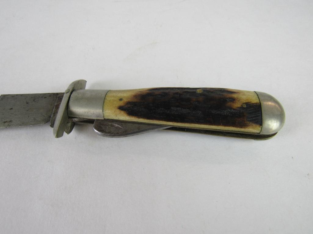 Antique Marbles Gladstone Michigan Safety/ Folding Knife w/ Stag Handle