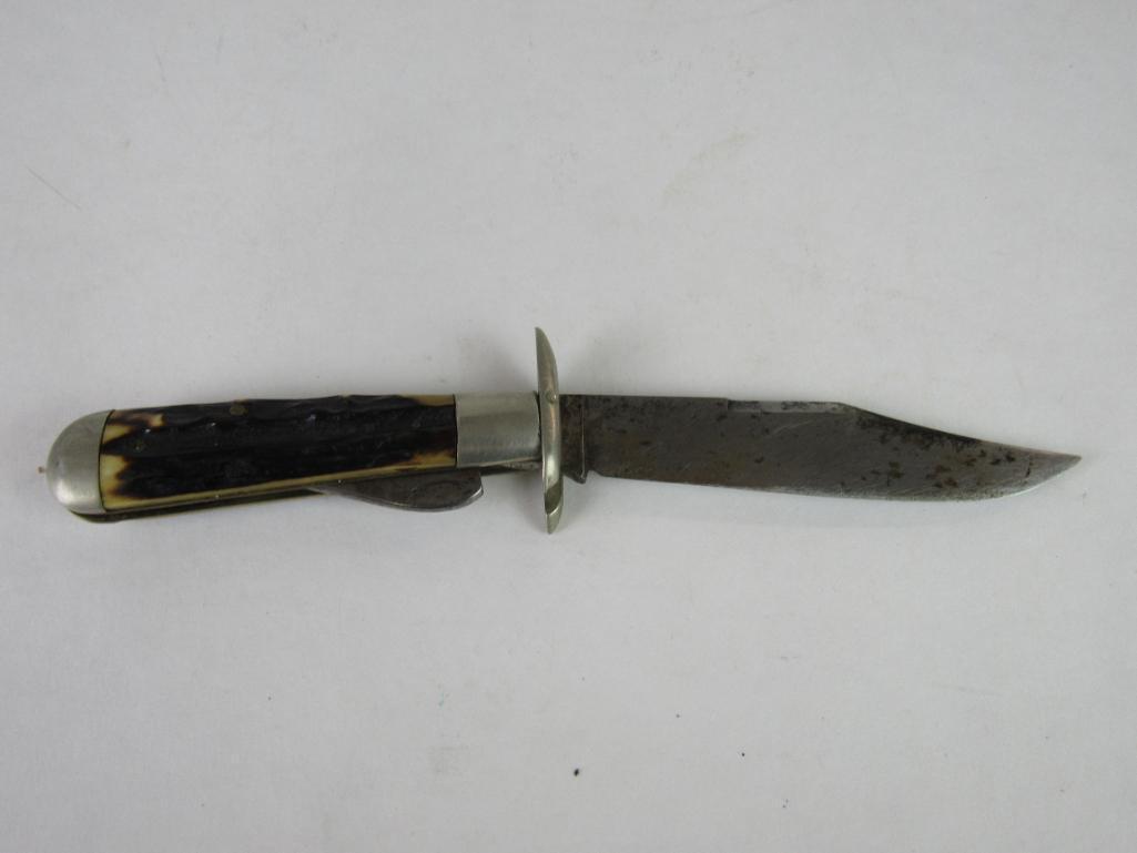 Antique Marbles Gladstone Michigan Safety/ Folding Knife w/ Stag Handle