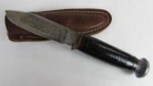 Antique Marbles Gladstone Michigan Fixed Blade Canoe Knife Leather Handle/ Metal Pommel