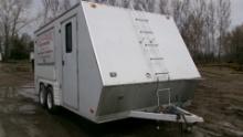 8' X 16' ENCLOSED TANDEM AXLE WORK TRAILER, drop down rear door, side door,  fold up window +