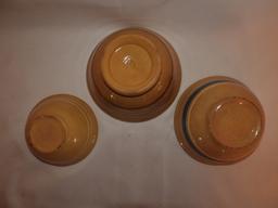 3 yellow ware multi stripe bowls