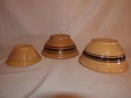 3 crockery bowls, 9 1/4"x 8 1/4", 6 1/4"