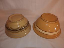 2 crockery bowls, multi stripe, 13", 11"