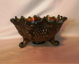 Footed emerald green Carnival bowl