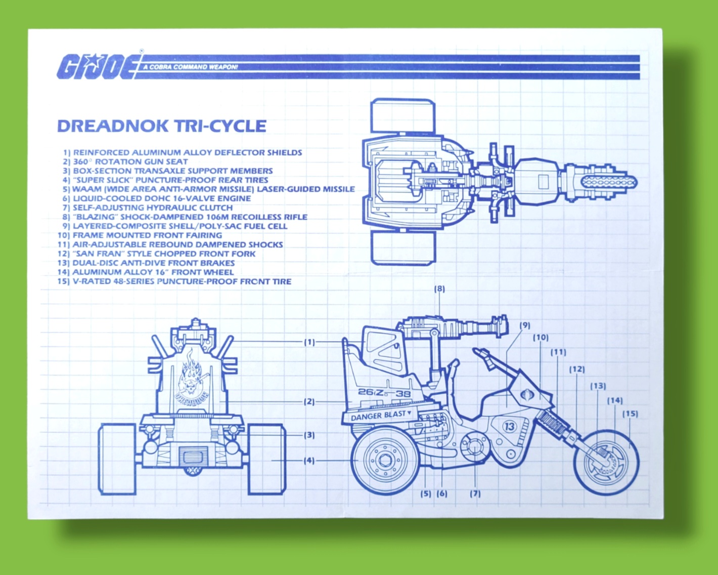 GI Joe Dreadnok Tri-Cycle Motorcycle Vehicle Toy Vintage Hasbro Blueprints/Instructions