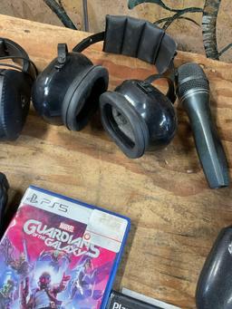 Assorted PlayStation games, headsets, controllers, microphone. 14 pieces