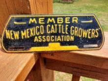 Old Embossed Tin Metal Member New Mexico Cattle Growers Car Truck License Topper Fob Ad Sign