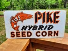 Old Tin Metal Embossed Sign Pike Hybrid Seed Corn Farm Ag Dealer Sign