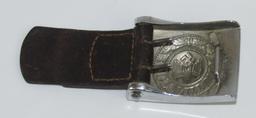 Unusual WW2 Heer Belt Buckle With Leather Tab-Factory Chrome Finish-Dr. Franke & Co. 1940