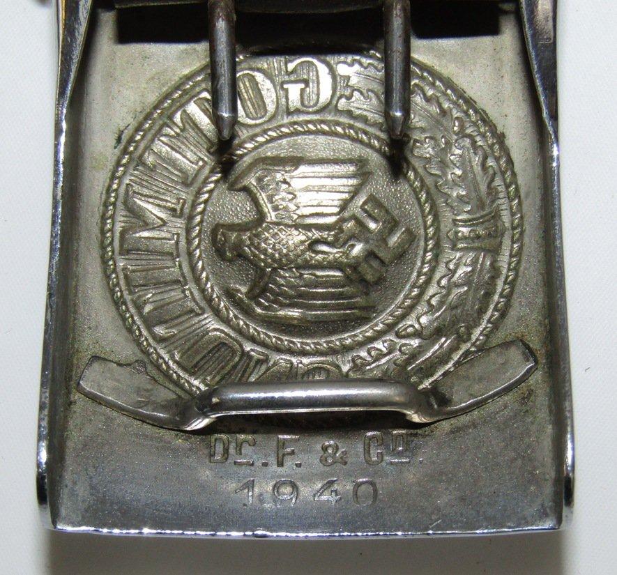 Unusual WW2 Heer Belt Buckle With Leather Tab-Factory Chrome Finish-Dr. Franke & Co. 1940