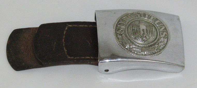 Unusual WW2 Heer Belt Buckle With Leather Tab-Factory Chrome Finish-Dr. Franke & Co. 1940