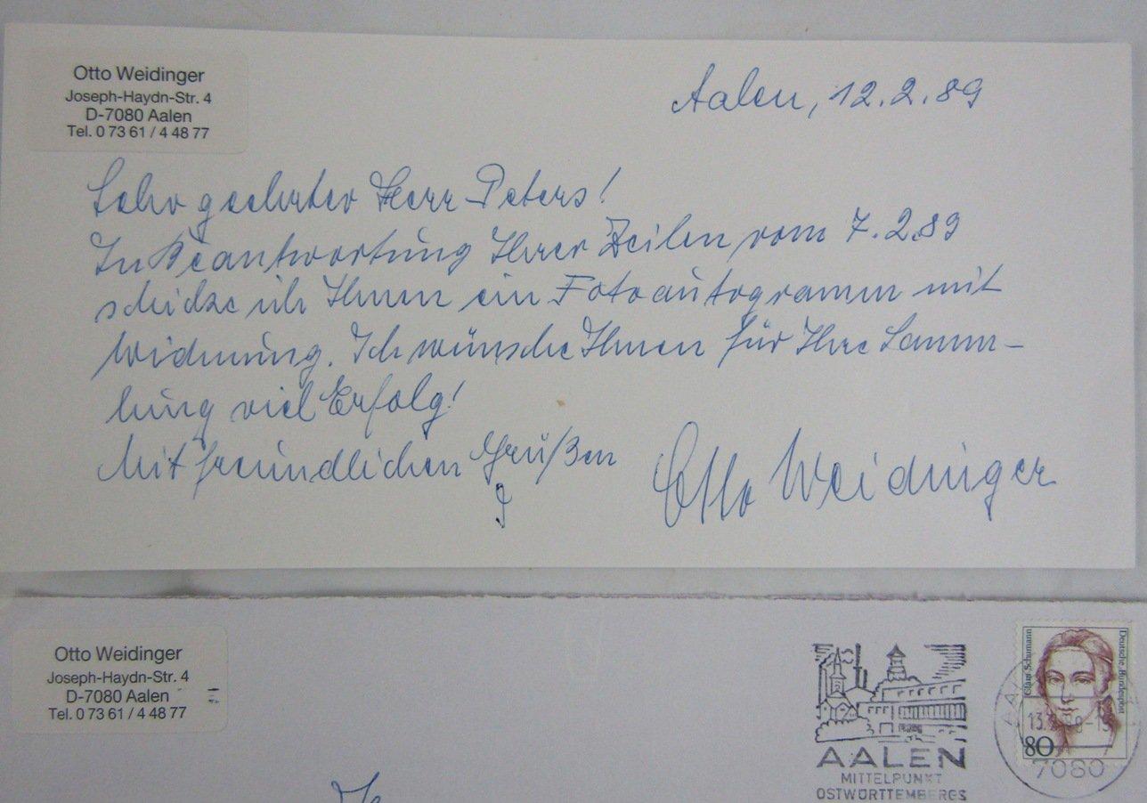Waffen SS KVK Recipient Obersturmbannfuhrer Otto Weidinger Signed Photo-Handwritten Letter